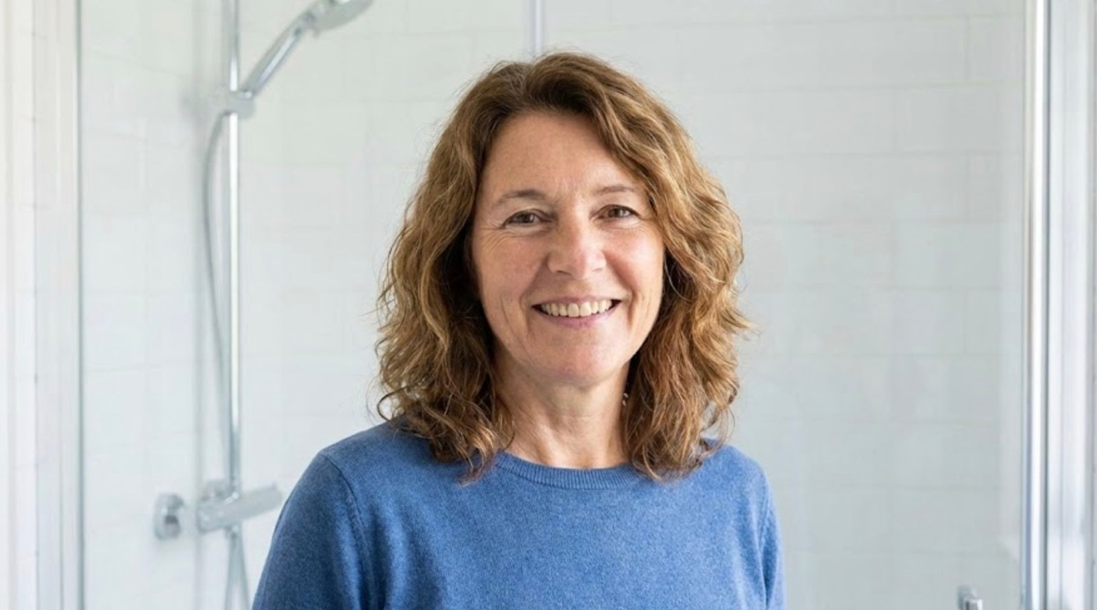 Laura Méndez, vecina de Fuentepiña satisfecha con su cambio de bañera por plato de ducha en Huelva.